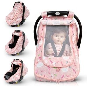 BRAND NEW Pink Muslin Swan Baby Car Seat Cover with Floral Design